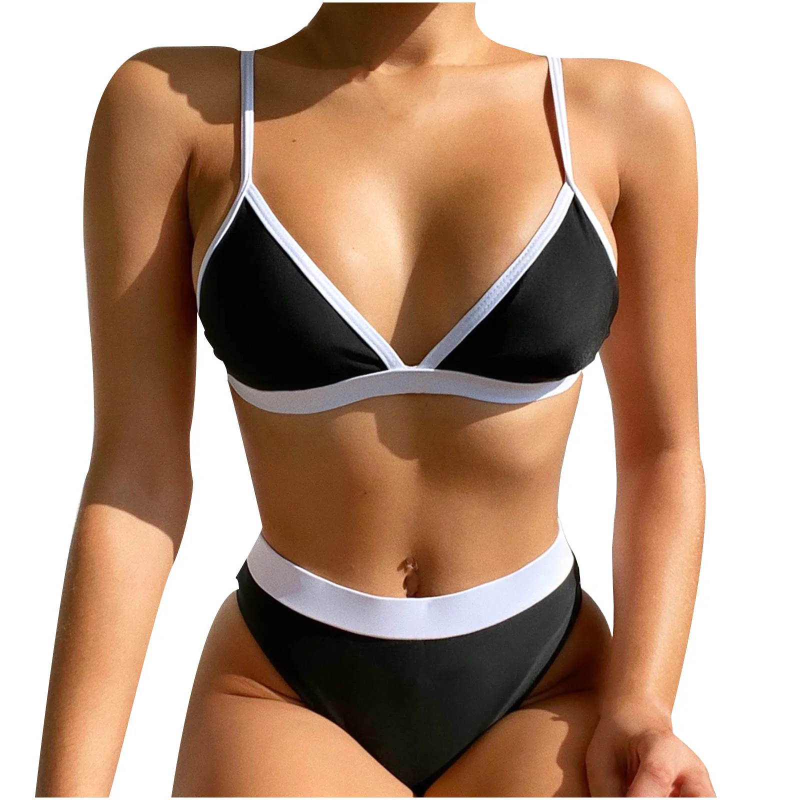 

2021 New High Waist Bikini Women V-Neck Swimwear Push Up Swimsuit Female Patchwork Bathing Suits Summer Beach Wear Swimming Suit
