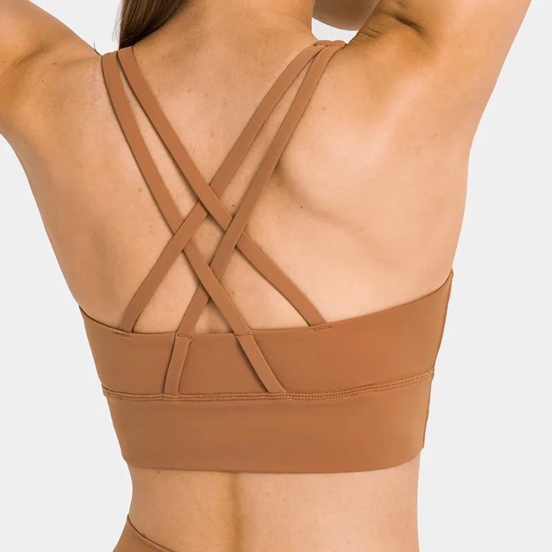 

Breathable Sports Bra Women RATE Medium Support Strappy Fitness Bra Push Up Gym Bra Cross Back Padded Sports Bras