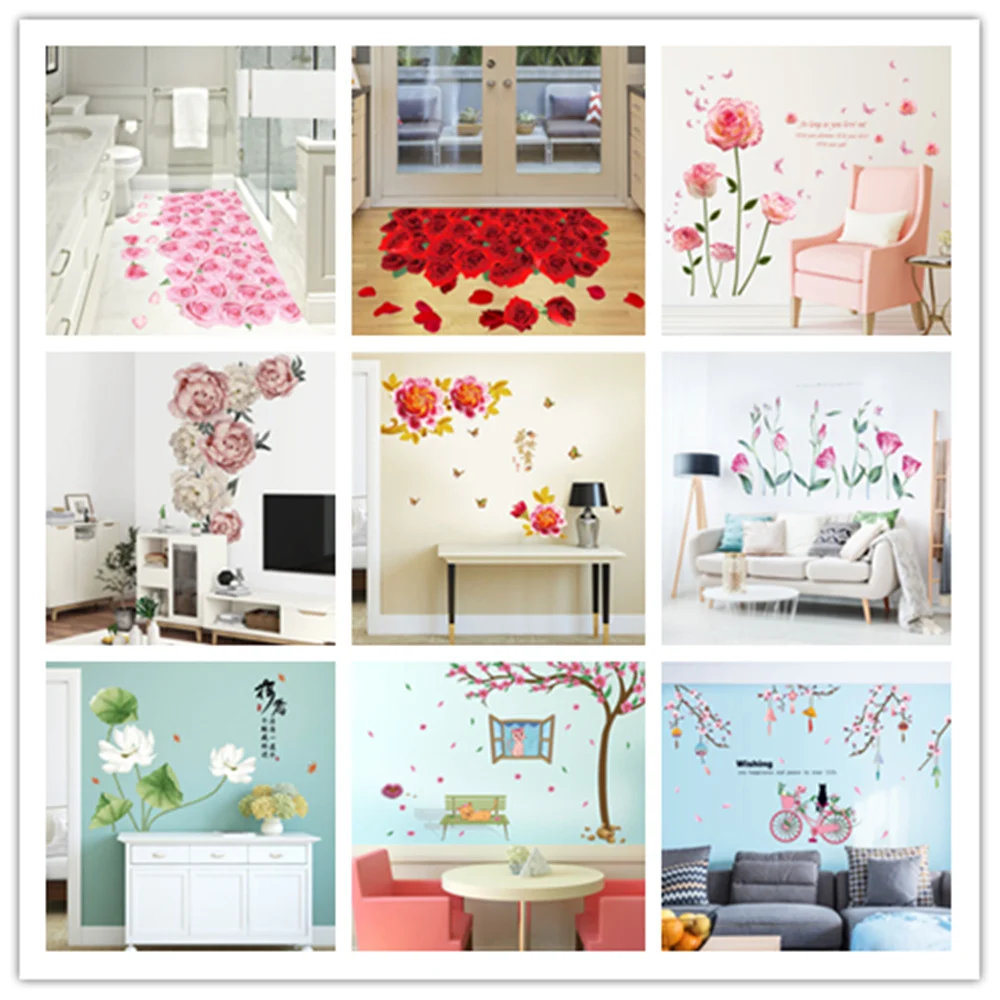 % Растение цветок наклейка персик Роза Пион романтическая спальня гостиная