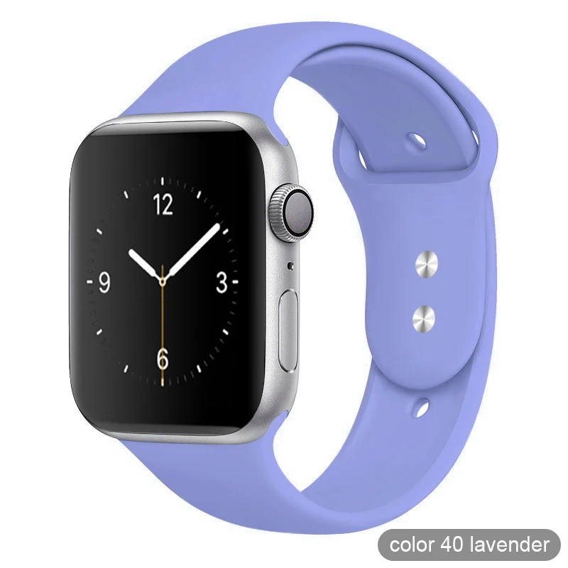 Цветной мягкий силиконовый спортивный ремешок для Apple Watch серии 1 2 3 4 5 38 мм 42 мм резиновый ремешок для часов 40 мм 44 мм iWatch 4/5 - Цвет ремешка: 40 Lavender