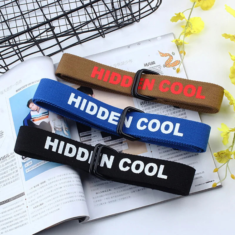 Холщовый ремень унисекс мужской и женский с пряжкой кольцом черно-белые буквы