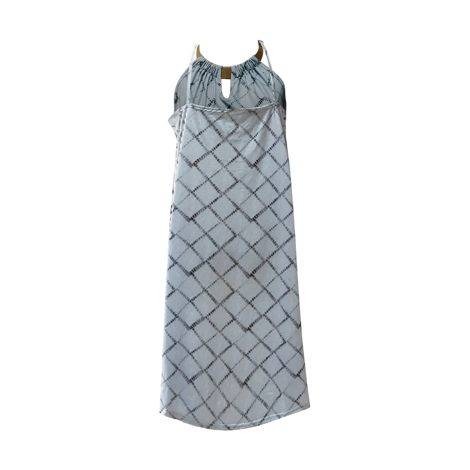 

Summer Sundress Women's Casual Dress Fashion Metal Hanging Neck Diamond Print Sleeveless Dress 2021 Newest