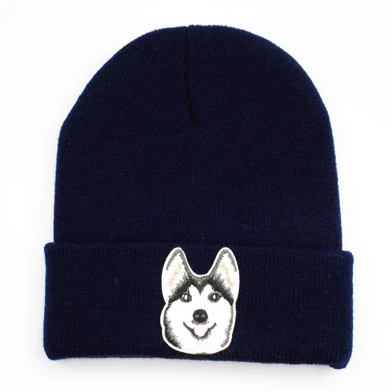 

dog animal embroidery Cotton Thicken knitted hat winter warm hat Skullies cap beanie hat for kid men women 257