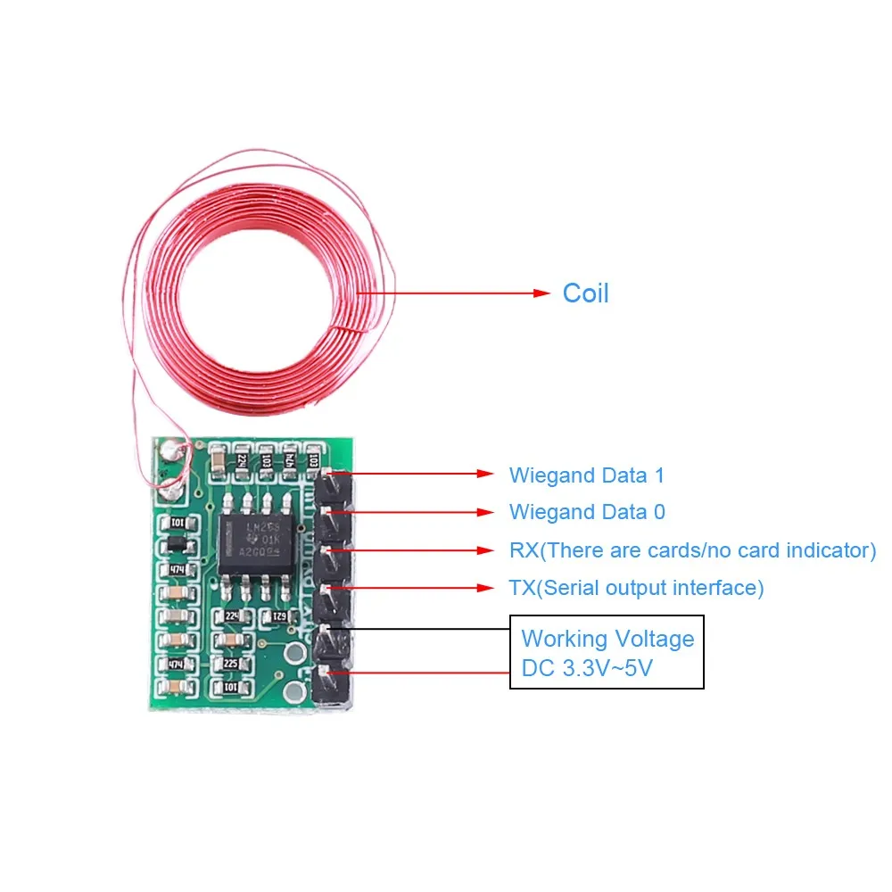 

DC 3.3V 5V 7cm RFID 125KHz Reader Module TTL/ Wiegand WG26 Output Contactless ID Card Reader Controller
