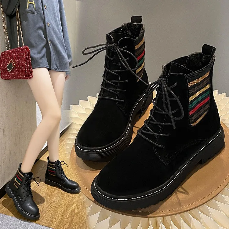 Boots Female Women Shoes Ankle Autumn British Wind Genuine Leather Thick with Short Boots Motorcycle Martin Shoes