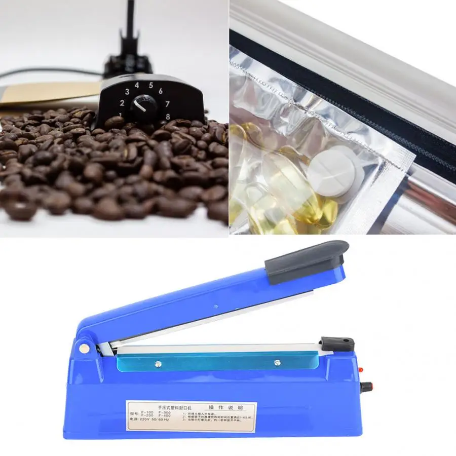 200 мм портативная машина для запечатывания ручной синий теплоизолятор обертывания пищевых пакетов с 8