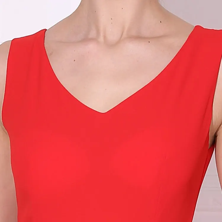 

Summer Women's Dress 2021 Sleeveless Red Black Elegant Sexy V-neck Solid Color Fashion Office Ladies Evening Party Prom Gown