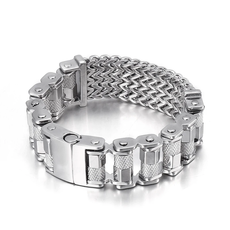 

23mm Wide Weave Motorcycle Bike Chain Heavy Duty Men Bracelet Curb Cuban Link 316L Stainless Steel Men Wristband Jewelry