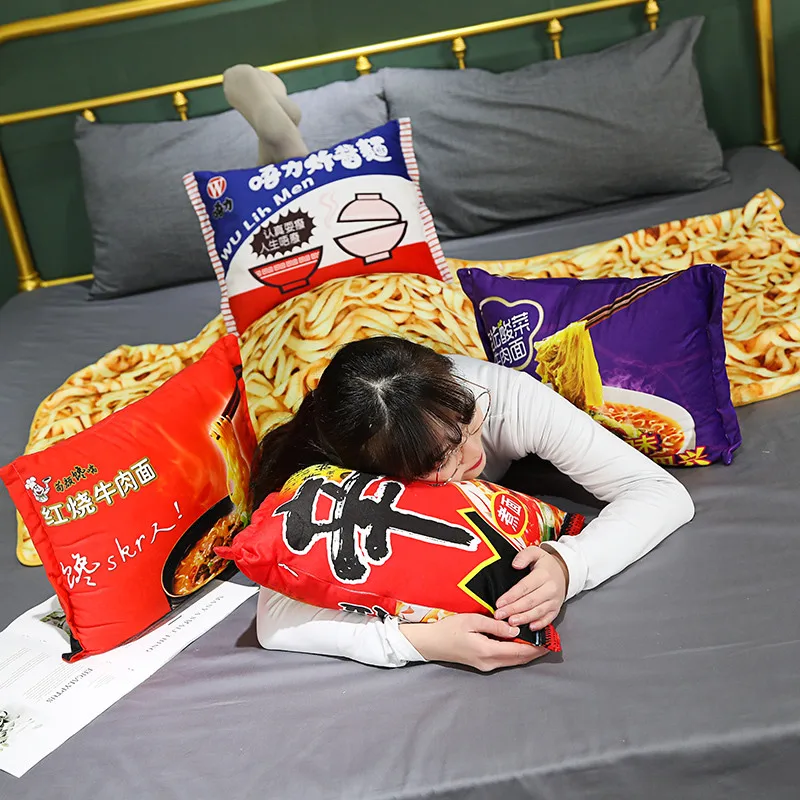 

Kawaii Blanket Simulation Instant Noodles Plush Pillow with Blanket Stuffed Beef Fried Noodles Gifts Plush Pillow Food Plush Toy