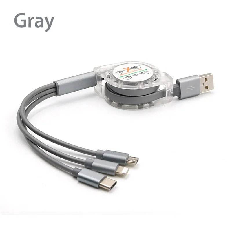 Grey 3 в 1 Выдвижной кабель мульти USB зарядное устройство кабель Micro usb type C для huawei p30 p20 lite mate 30 20 honor 9x8x10 9 y9 P smart - Color: Grey