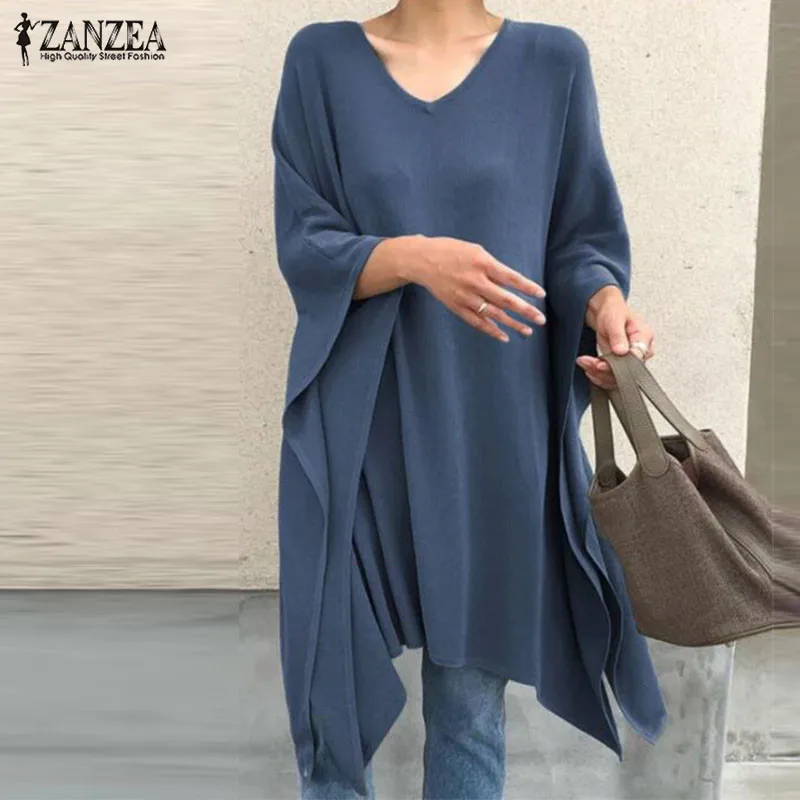 ZANZEA 2021 модные весенние топы женские ассиметричные блузки повседневные с рукавом