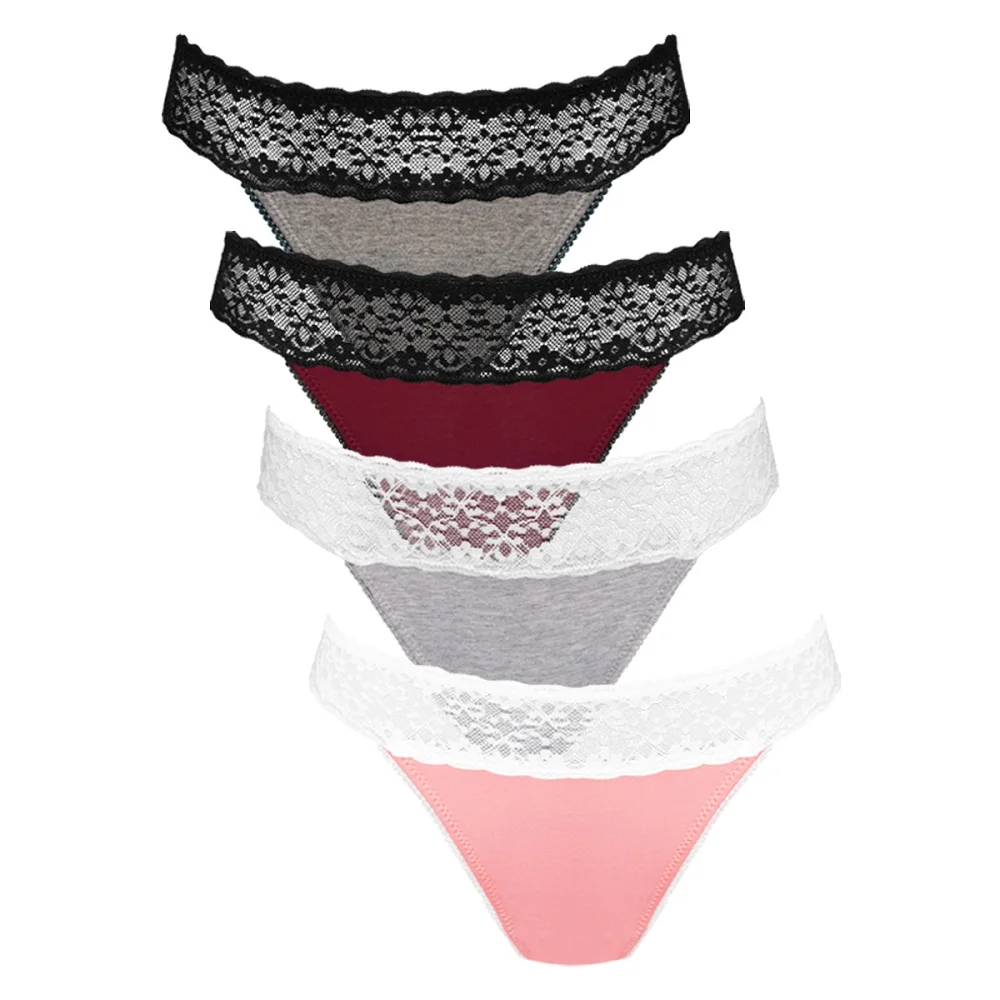 

4 Pcs/Lot Sexy Lace Panties Women Thongs Breathable T Back Low Waist Fashion Women's G-String Transparent Underwear Lingerie