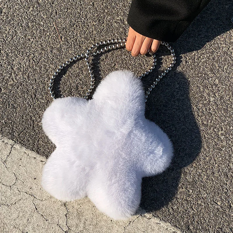 

Cute Star Design Plush Women Shoulder Bag Winter Soft Plush Chain Crossbody Bags For Women Casual Solid Furry Women's Handbags