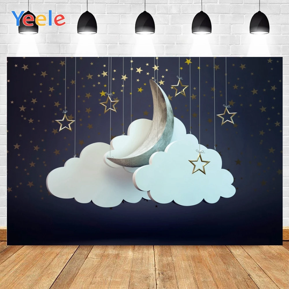 Yeele детская комната 3D белая луна облака и желтые звезды темное ночное небо фон