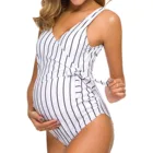 Женский купальник с принтом в полоску, танкини для беременных, бикини в полоску, пляжная одежда, костюм с оборками, размера плюс костюмов