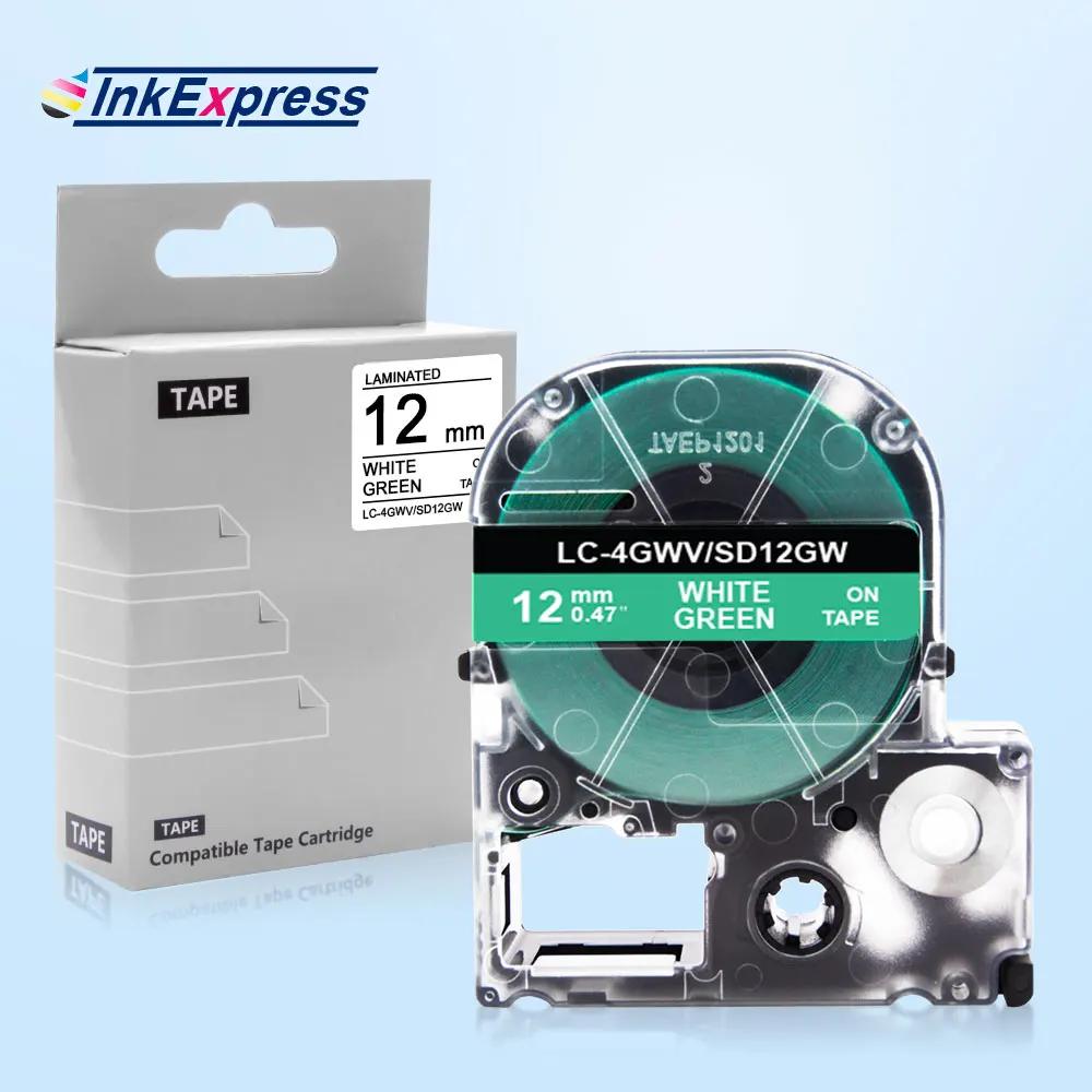 

12mm SD12GW Label Tape For Epson SD12GW Label King Jim LC-4GWV White on Green Tape Cartridge For Epson LW-300 LW-400 Label Maker