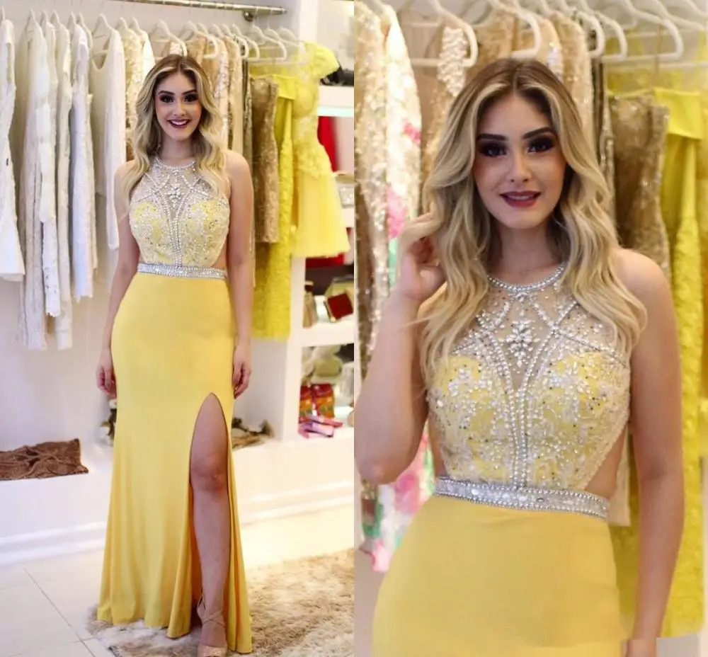 

Женское вечернее платье It's yiiya, белое длинное платье без рукавов, расшитое бисером, с разрезом сбоку на лето 2019