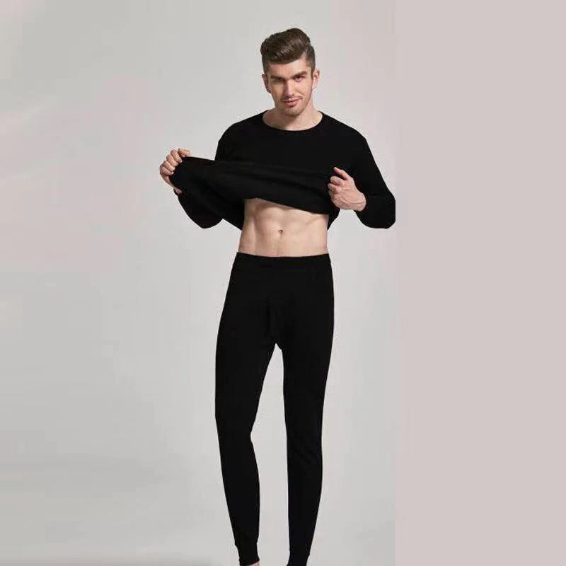 Men's Thermal Underwear Plush Thickened Winter Fashion Slim Fit Autumn Pants Round Neck Suit Bottomed Shirt