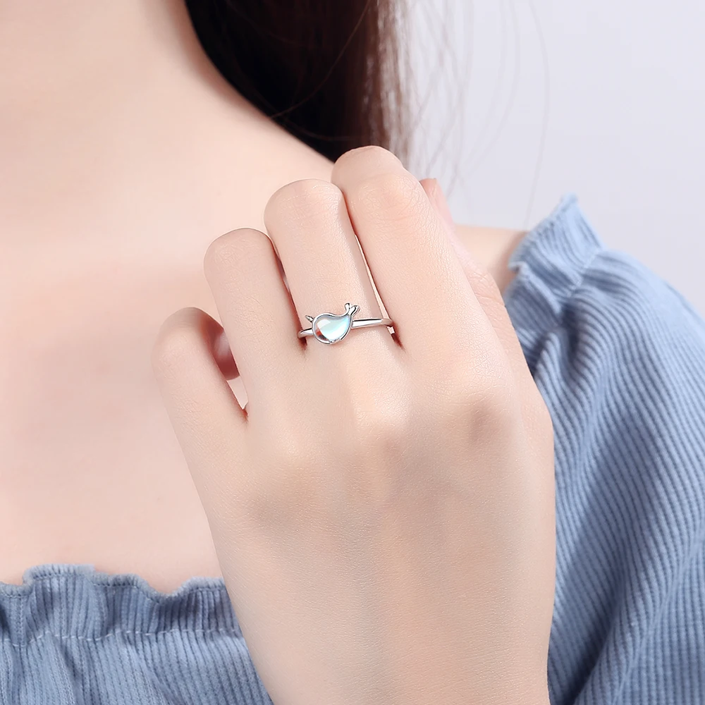 

925 Sterling Silver New Woman Fashion Jewelry High Quality Color Crystal Dolphin Little Whale Ring Size Adjustable Ring