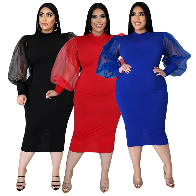 

Spring Outfit Dresses for Women Party High Waist Midi Dress Bodycon Mesh Long Sleeve Plus Size Dress Wholesale Dropshipping