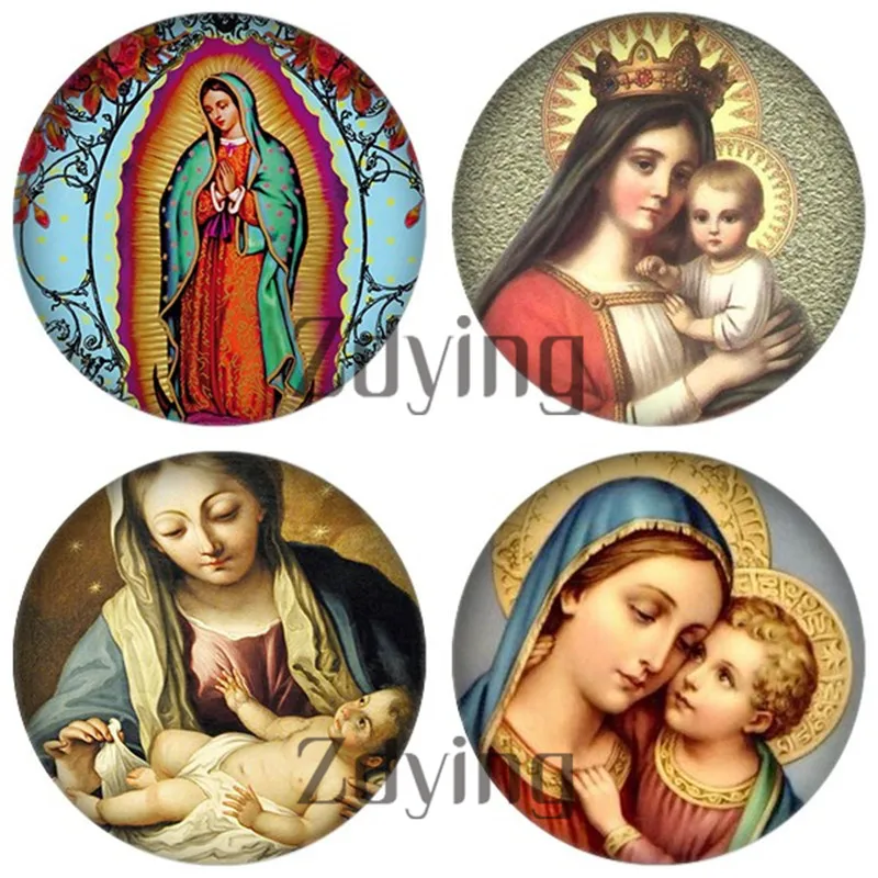 10 шт. круглые стеклянные кабошоны с рисунком ангела Девы Марии стеклянная