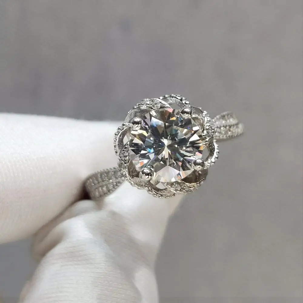 Женское кольцо с бриллиантом 2 карата 8 мм муассанитом и розой|Кольца| |