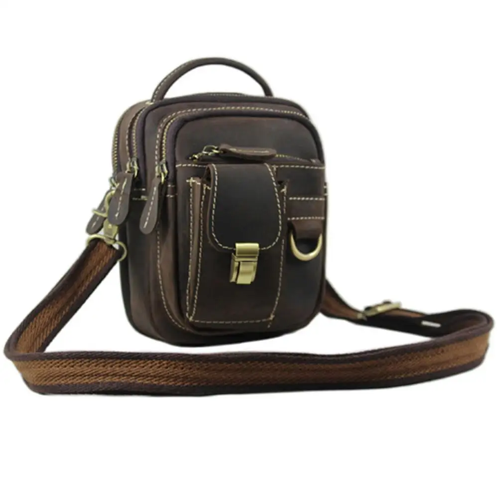 Ретро винтажная мужская кожаная поясная сумка Кожаная через плечо коричневая