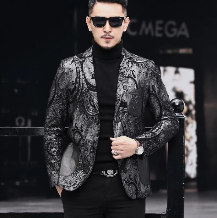 Мужской блейзер из натуральной овечьей кожи с длинным рукавом|Пиджаки| |