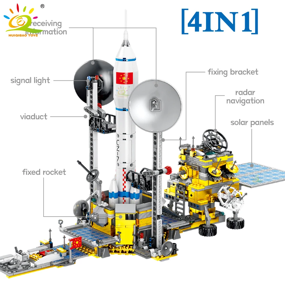 

Building Blocks City Space Station Manned Spacecraft Lunar Rover Rocket Aerospace Astronaut Figures Bricks Toys