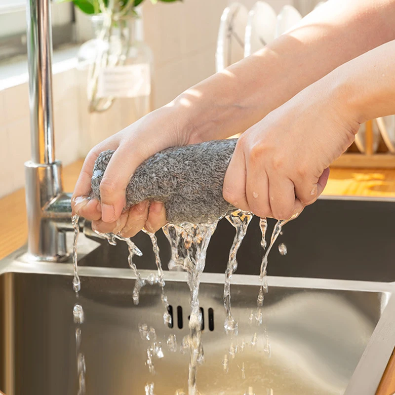 

5/6PC Wiping Rag Soft Microfiber Cleaning Cloths Thickened Bamboo Charcoal Super Absorbent Towels Car Kitchen Household Supplies