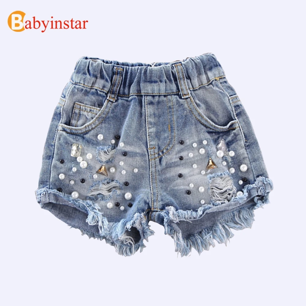 Babyinstar/джинсовые шорты для девочек; коллекция года; летние джинсовые шорты для девочек; детские ковбойские шорты; одежда с перламутровыми дырками; джинсовые шорты для девочек