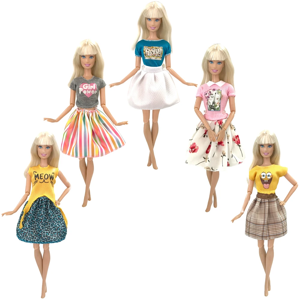 

NK 5 Set Mix Princess Casual Dress Beautiful Daily Noble Clothes Top Fashion Skirt For Barbie Accessories Doll Best Girl Gift