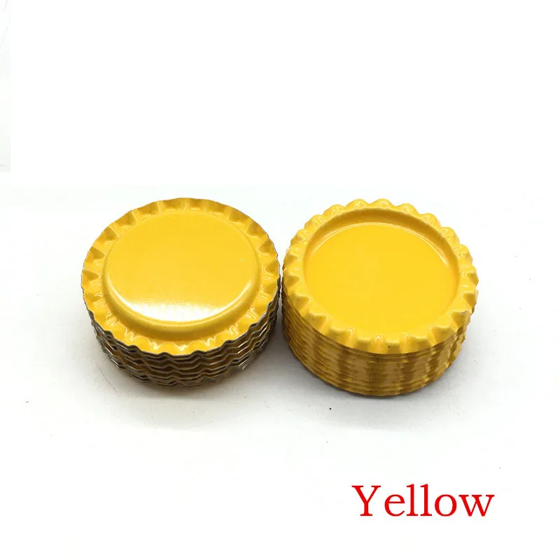Yellow Новое поступление, 24 цвета, с обеих сторон, металлические фланцевые крышки для бутылок без отверстий, плоские крышки для бутылок для ожерелья, украшения для волос - Цвет: Yellow