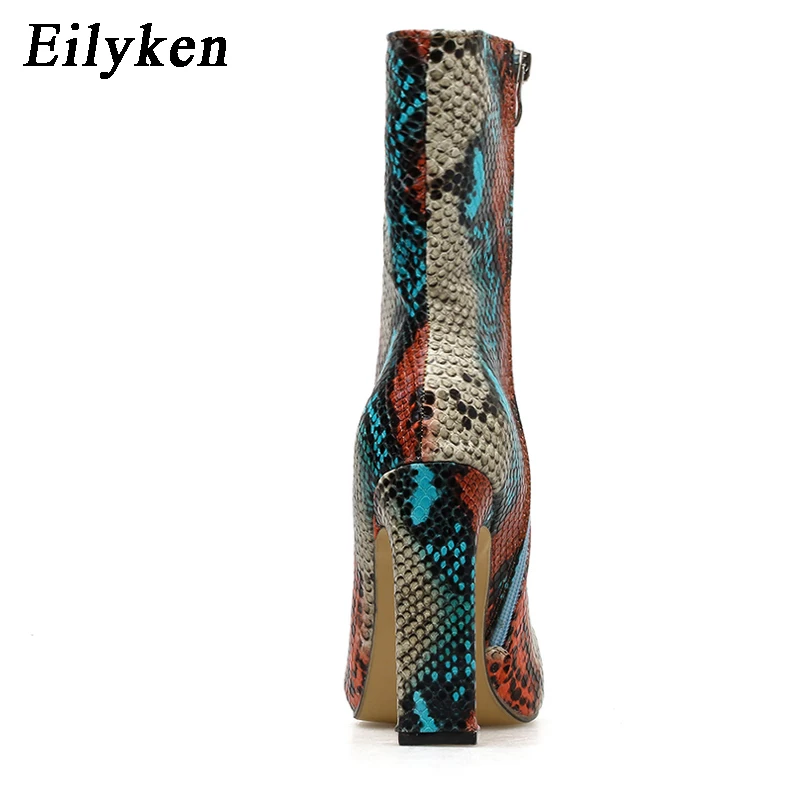 Eilyken/женские ботильоны из искусственной кожи со змеиным принтом; обувь на молнии с острым носком; женские ботинки на толстом высоком каблуке; обувь для вечеринок; Новинка года; сезон зима