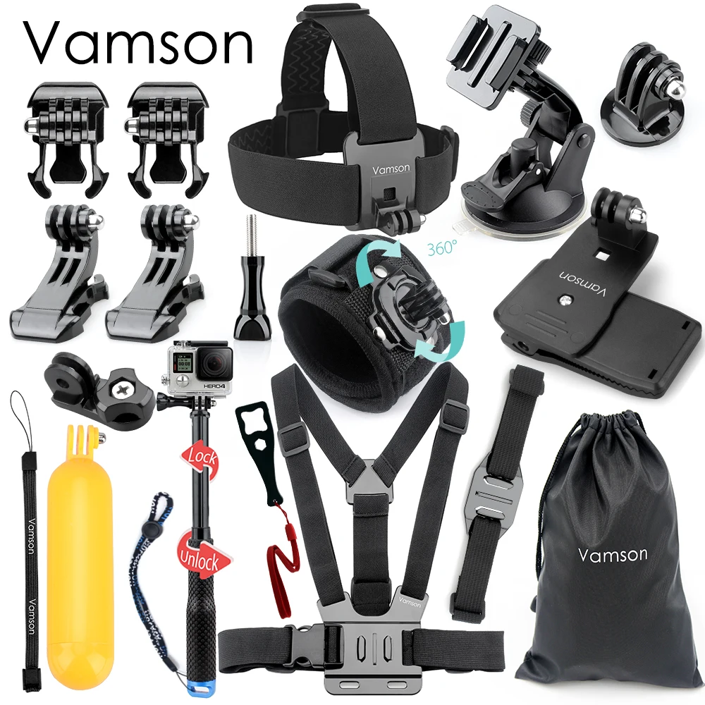 Vamson для Gopro hero 6 5 набор аксессуаров большая коллекция коробка монопод для Gopro hero 5 4 для SJCAM для yi 4 k Спортивная камера VS03 - Цвет: VS03A