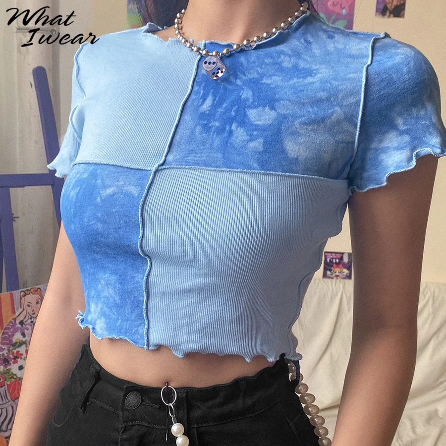 Женская повседневная футболка в клетку с коротким рукавом и круглым