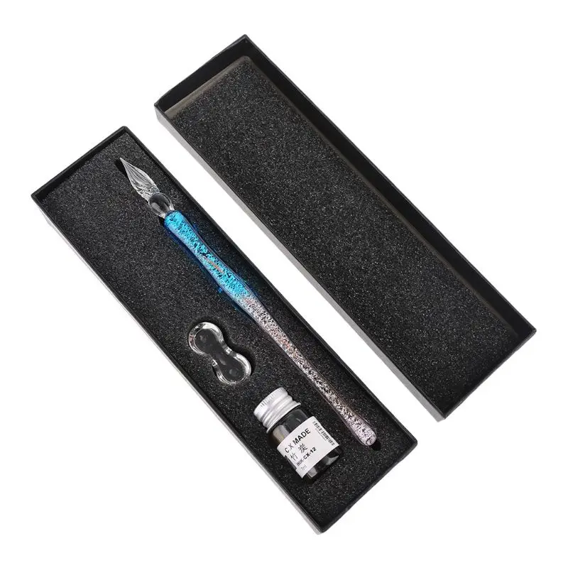 

Gradient Starry Sky Glass Fountain Dip Pen Holder Signature Ink Calligraphy Box 1XCE