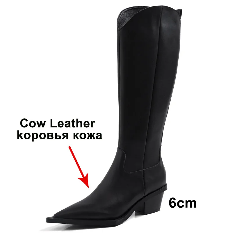 Женские сапоги до колена Meotina осенне-зимние из натуральной кожи на толстом