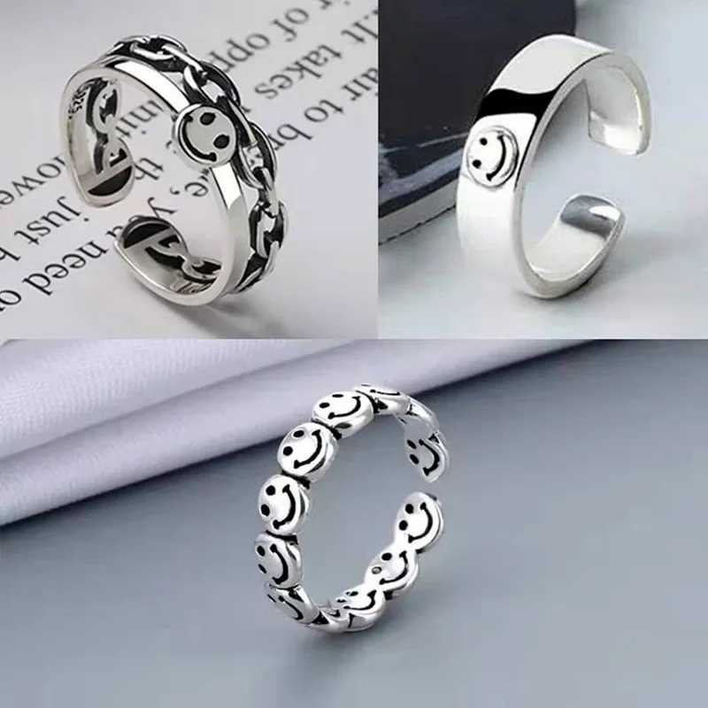 

3Pcs/Set New Smiley Resizable Ring Set Smiley Ring Opening Adjustable Rings Set for Women Luxury Charm Jewelry Whole Sale Bulk