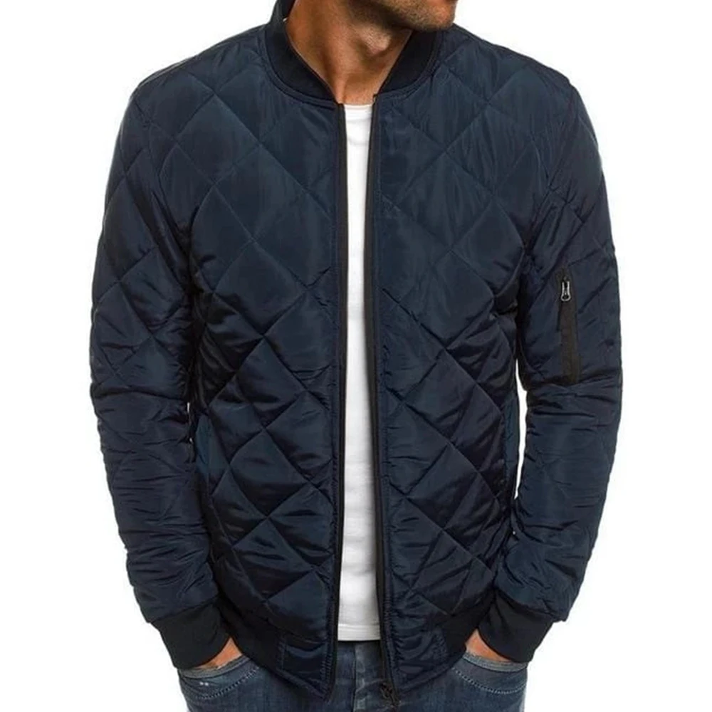 

Men's Solid Bomber Jacket Classic Jacket Zip Up Light Weight Warm Jacket Outdoor Diamond Coat Slim Fit Windbreaker Jacket
