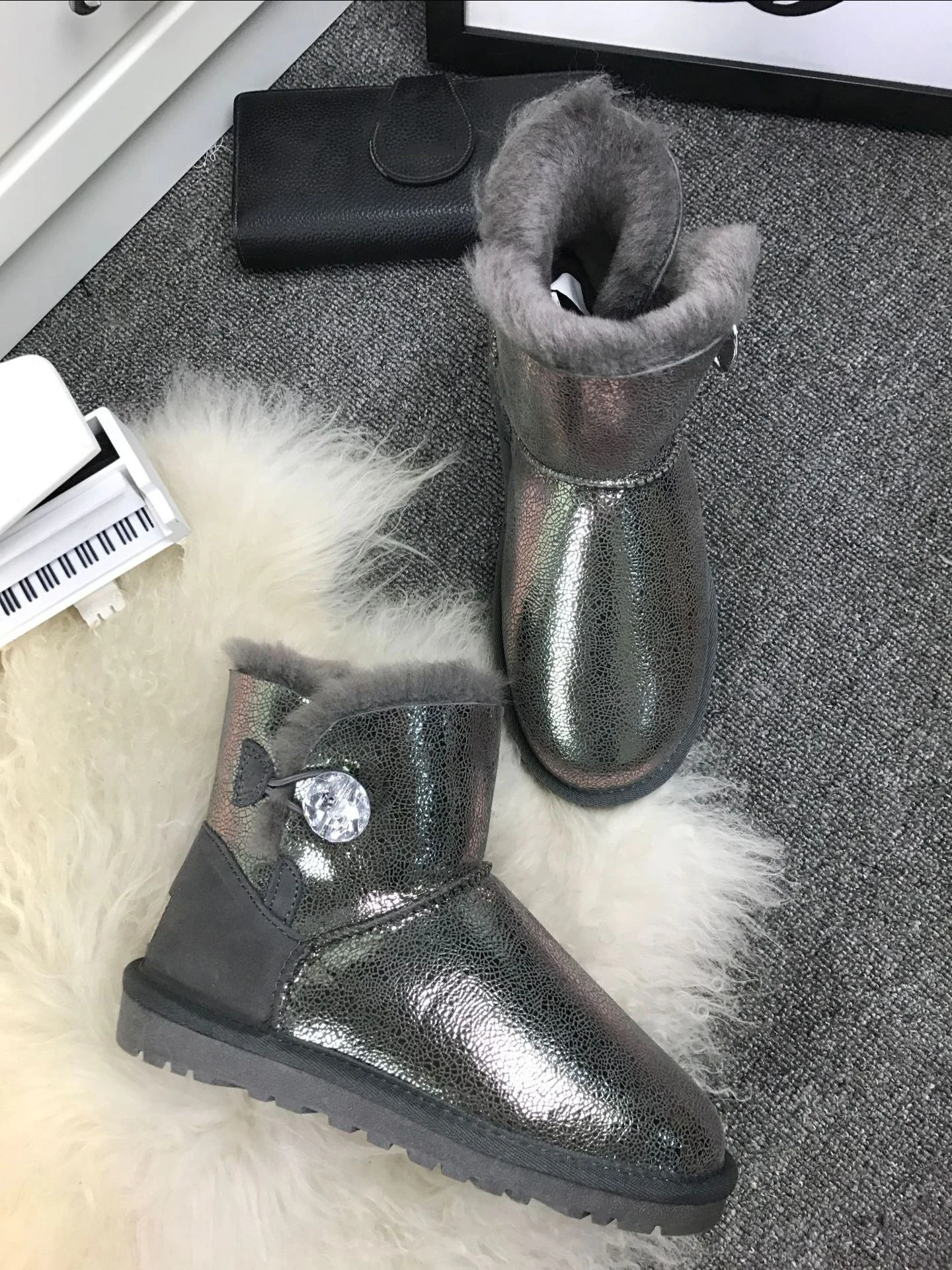 Grey as pic Модные зимние ботинки из натуральной овечьей кожи; классические женские ботинки в австралийском стиле; ботильоны с натуральным мехом; теплые шерстяные зимние ботинки; обувь - Цвет: Grey as pic