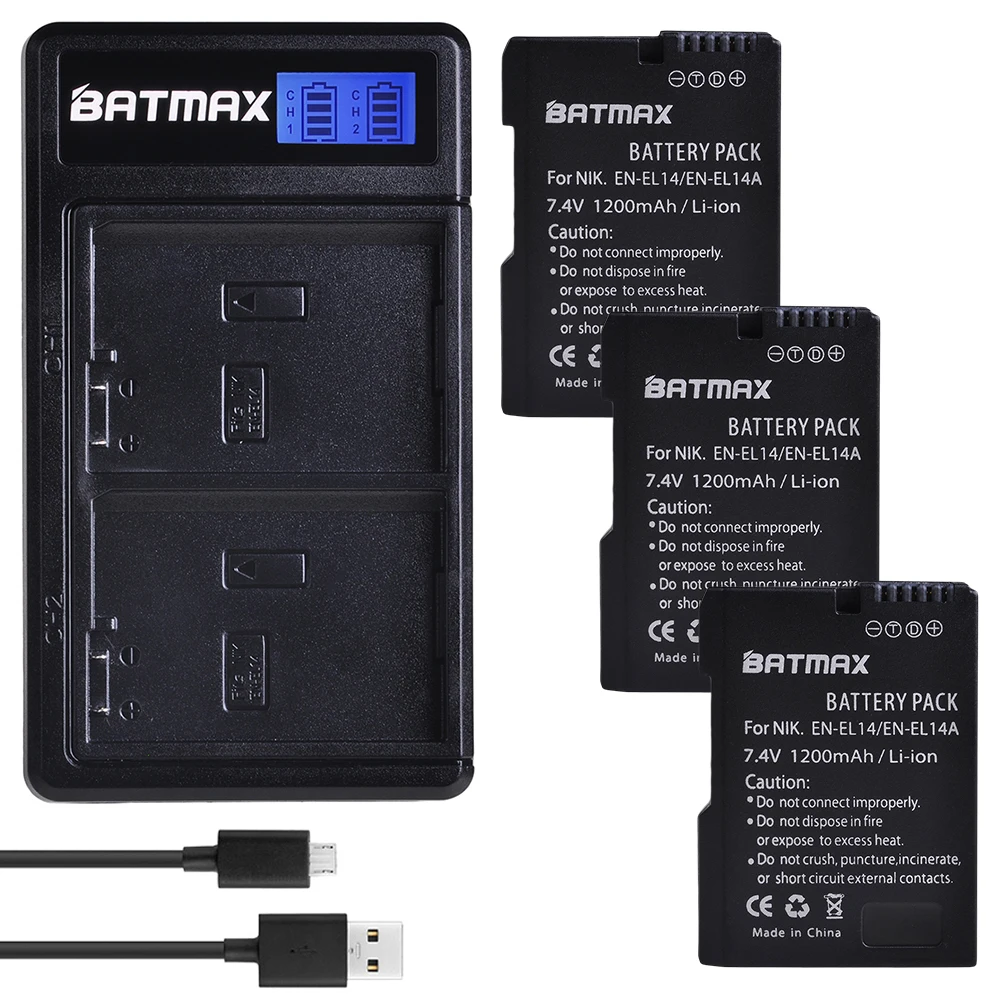 Batmax EN-EL14 EN-EL14a Батарея+ ЖК-дисплей USB Dual Зарядное устройство для Nikon P7800, P7700, P7100, P7000, D5600, D5500, D5300, D5200, D5100, D3200, D3300