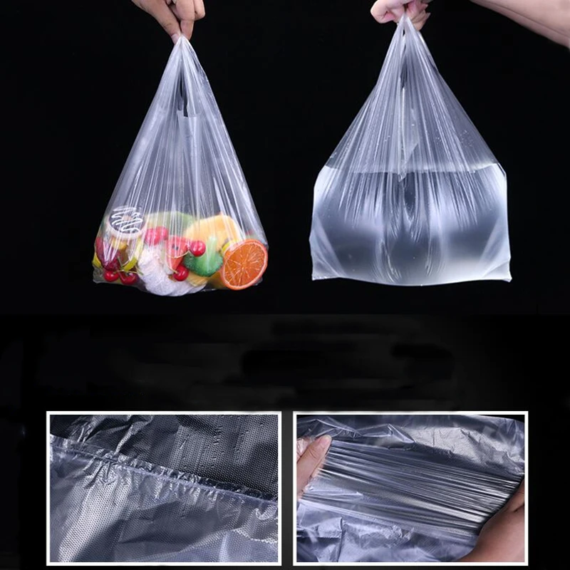 

100 шт./упак. прозрачные пакеты, сумка для покупок, пластиковые пакеты для супермаркета с ручкой, упаковка для еды