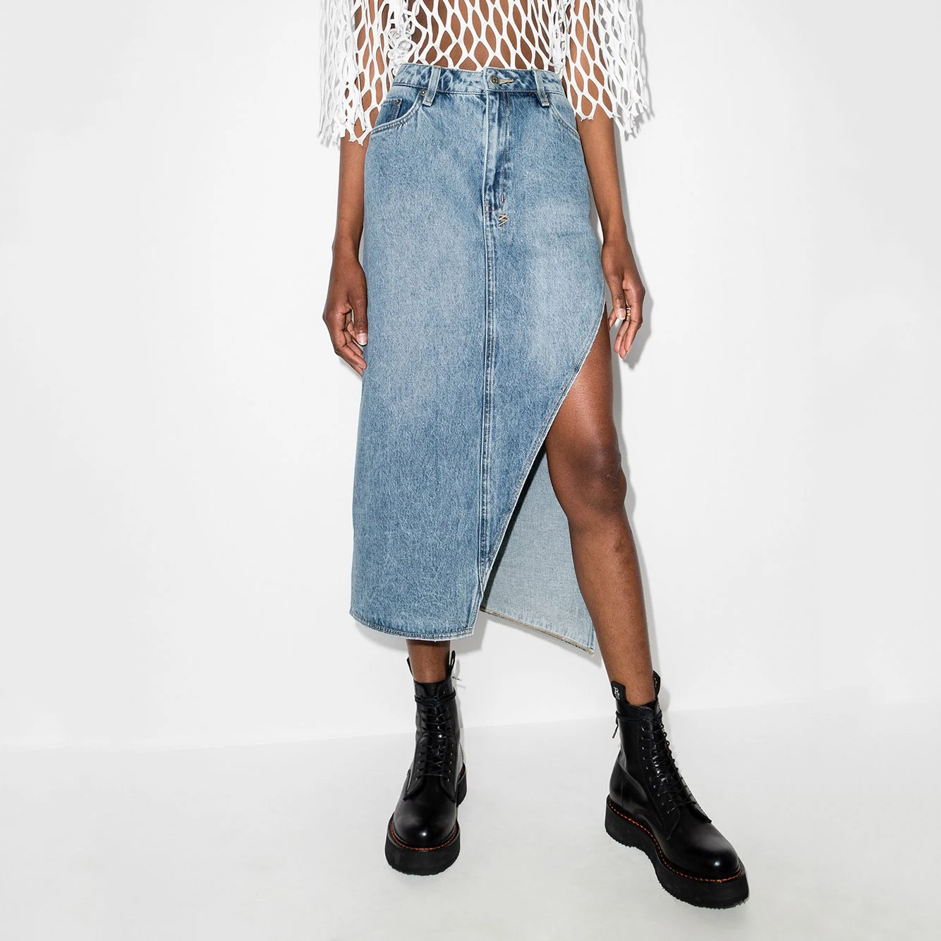 

2021NEW high waist side slit denim skirt for women, spring and summer retro fashion all-match asymmetric mid-length skirt
