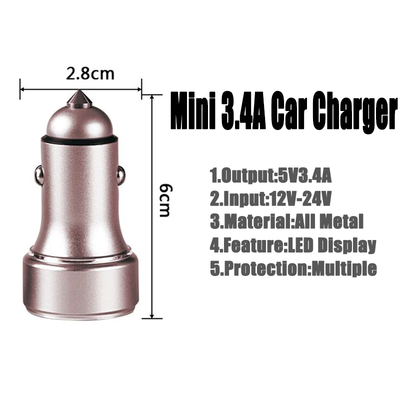 Автомобильное зарядное устройство USB 3 4 А металлическое автомобильное быстрая