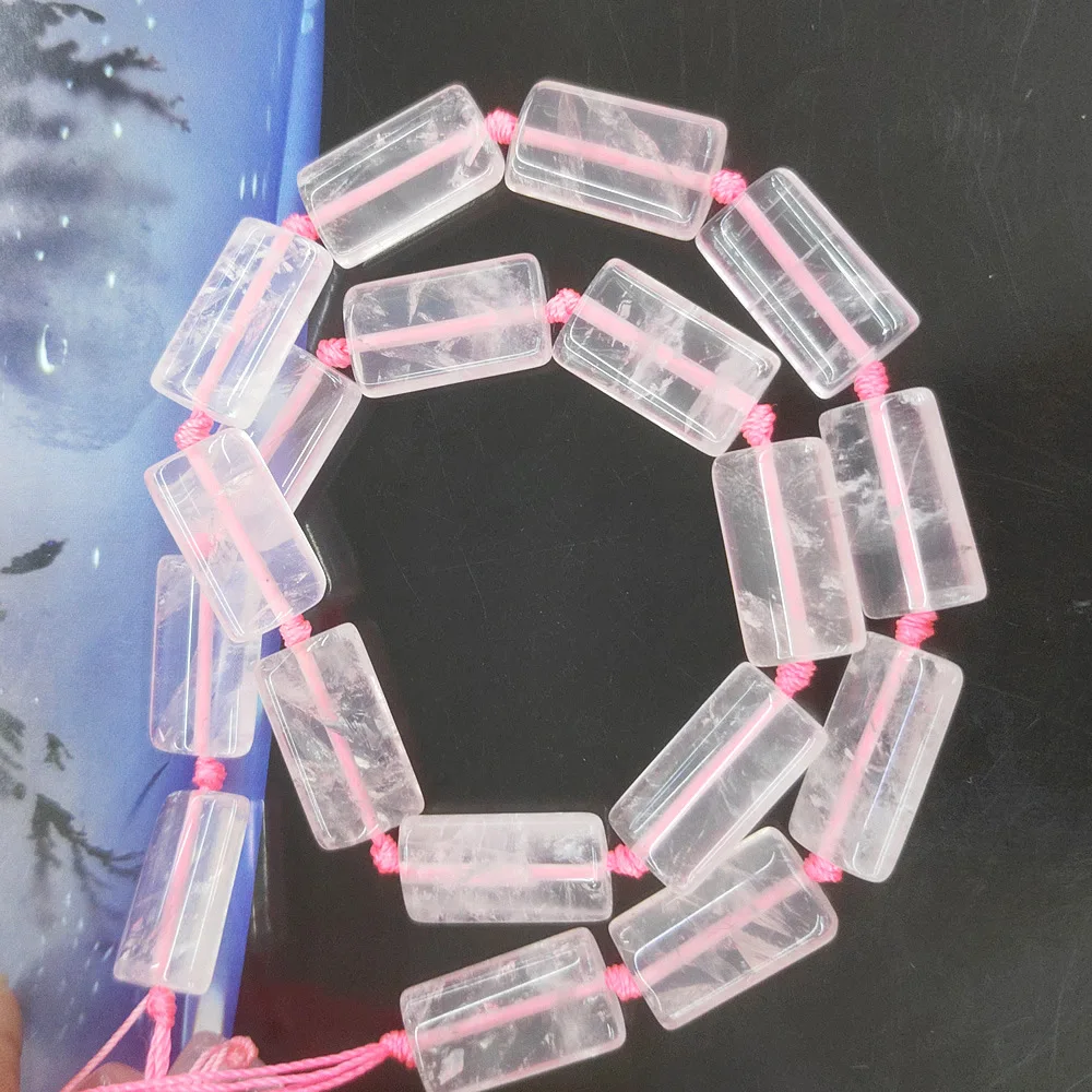 

12*20mm Natural Stone Pink Crystal Beaded Rectangle Beads for Charms Women Jewelry Making DIY Hot Bracelet Necklace Accessories