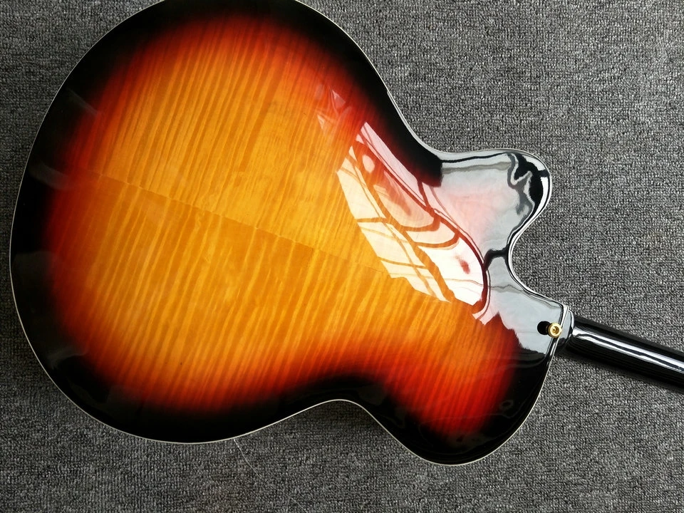 Новый стиль китайская электрическая гитара Jazz на заказ F полый корпус Sunburst Цвет