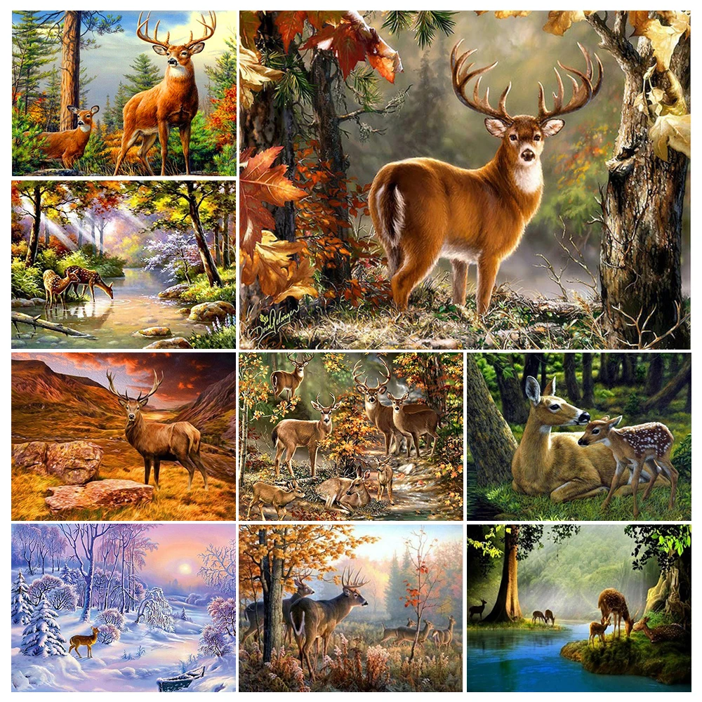 5D Diy Diamond Painting Deer Animal Cross Stitch Kit Full Drill Embroidery Elk Landscape Mosaic Art Picture Home Wall Decor Gift