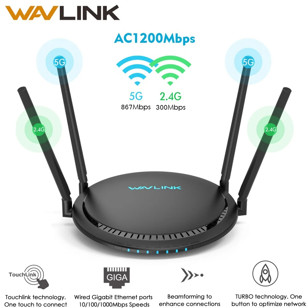 Беспроводной Wi Fi роутер Wavlink двухдиапазонный 5 ГГц 1200 Мбит/с репитер с Touchlink