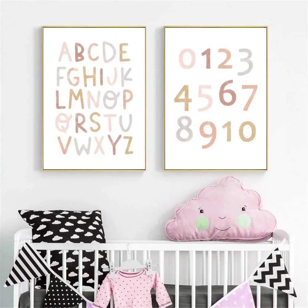 

Alphabet And Number Canvas Prints Nursery Wall Art Poster ABC Painting Enlightenment Print Nordic Wall Pictures Baby Room Decor